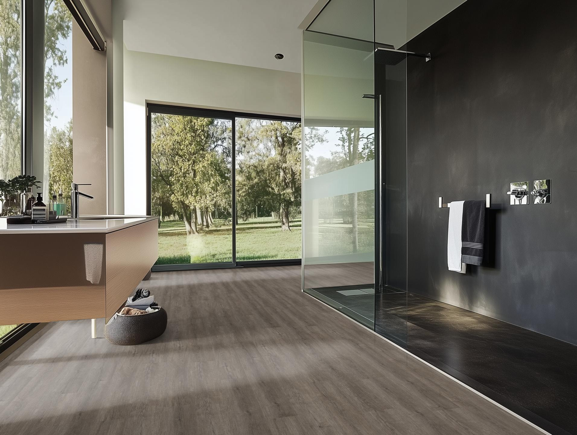 Milieubild Modernes Badezimmer mit bodentiefer Dusche - nexflor NXF-60030-006