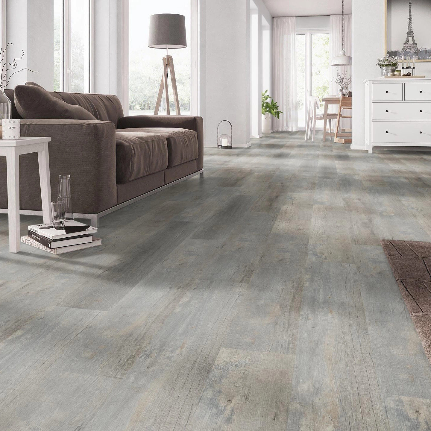 Milieubild Wohnzimmer mit Couch - nexflor Rigid Klick-Vinyl Apollo Click Collection Argos Oak Milieubild Wohnzimmer mit Couch - nexflor NXF-60030-011