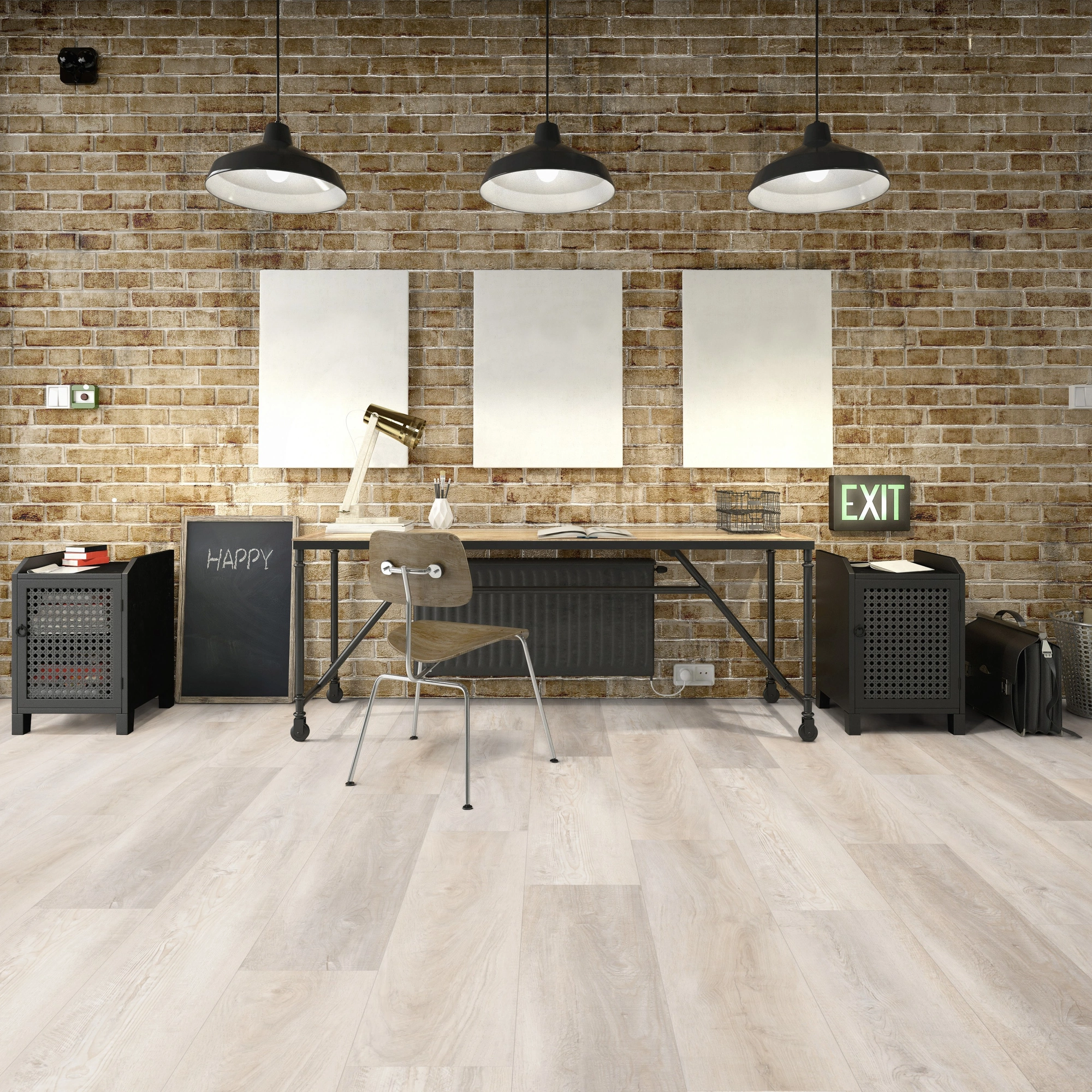 Milieubild Industrielles Wohnzimmer mit Arbeitsbereich - Friends by ter Hürne Klebe-Vinyl Eiche Clara Milieubild Industrielles Wohnzimmer mit Arbeitsbereich - Friends by ter Hürne 1188210103