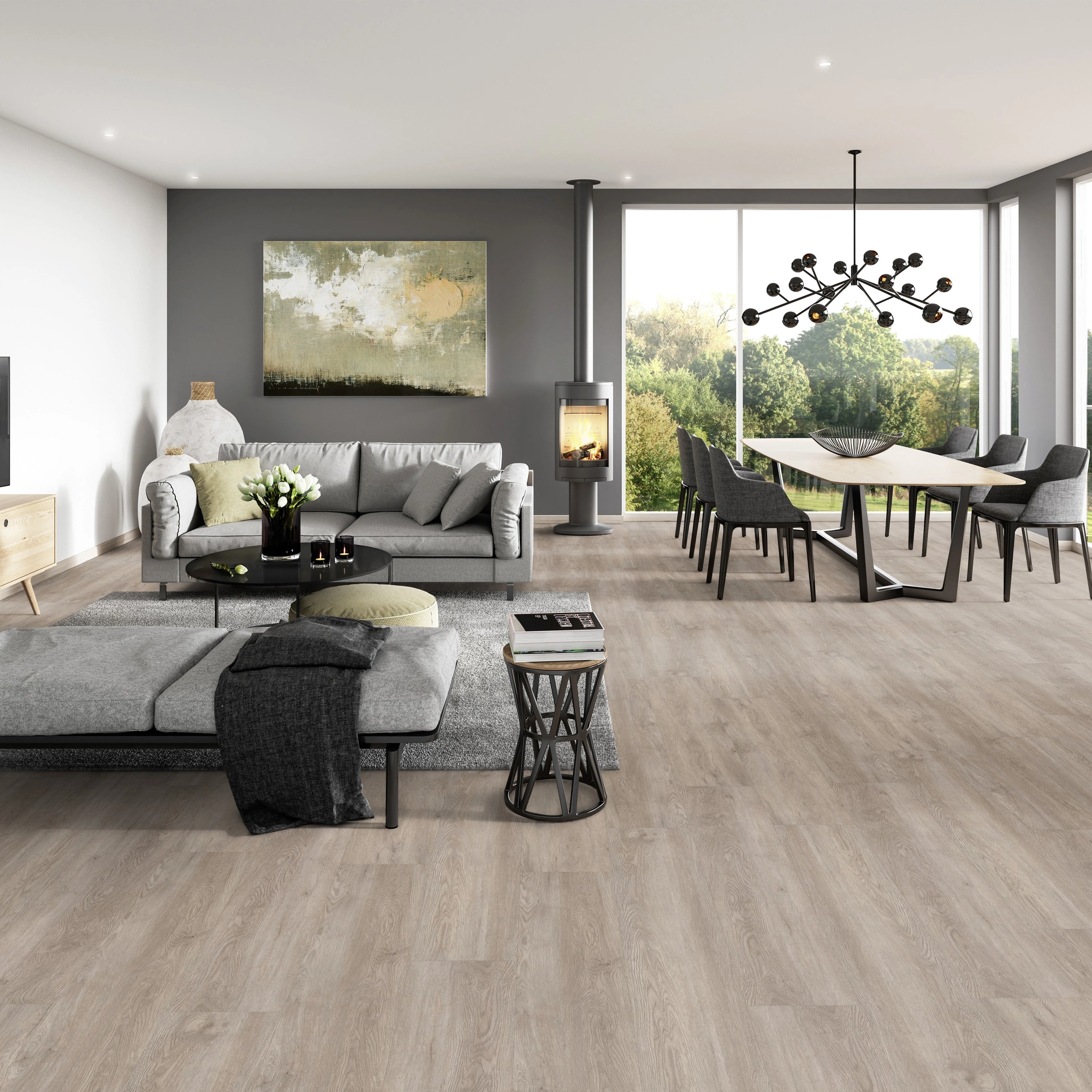 Milieubild Modernes Wohnzimmer mit Essbereich - ter Hürne Klebe-Vinyl Pro Classic Choice Eiche Oslo Milieubild Modernes Wohnzimmer mit Essbereich - ter Hürne 1101210602