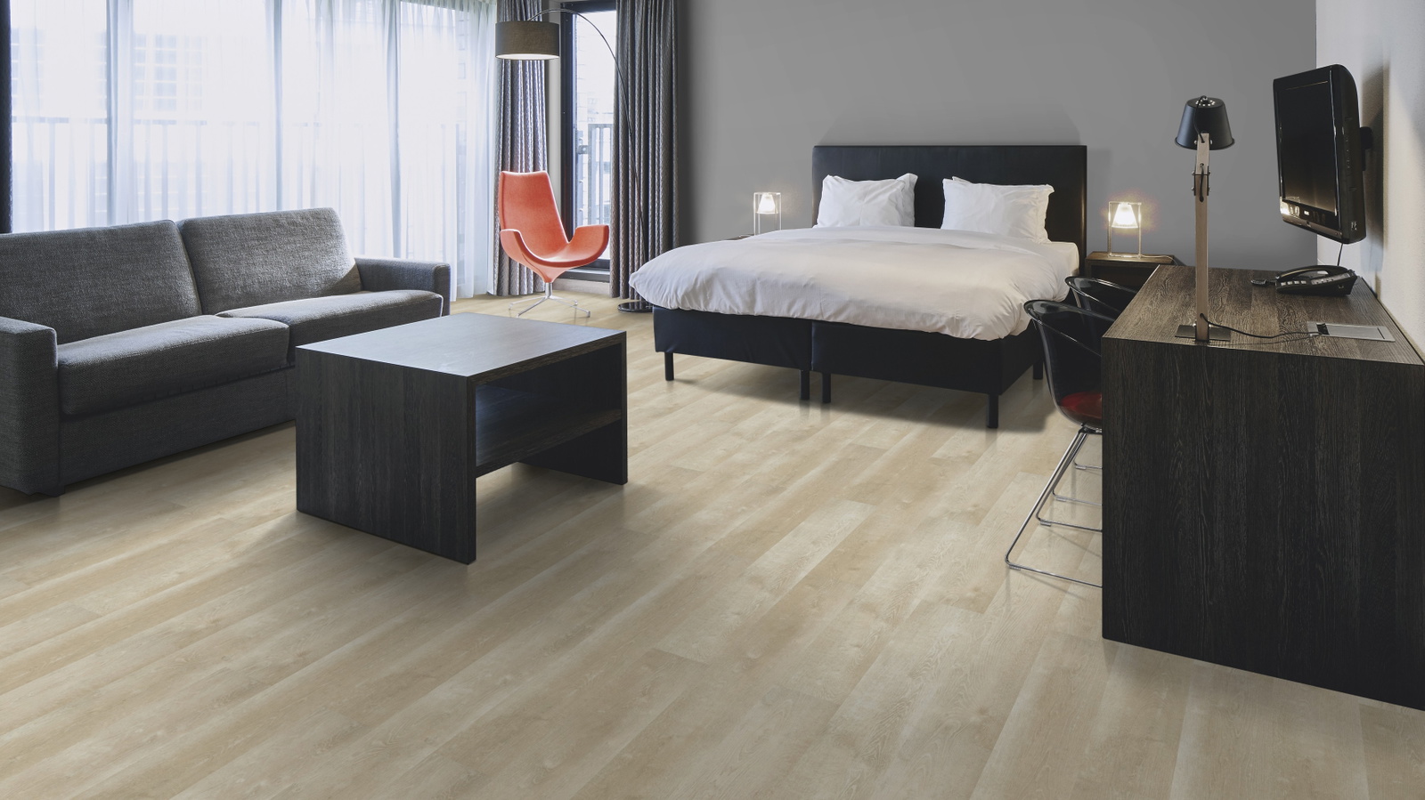Milieubild Hotelzimmer mit Kingsize-Bett - Forbo Flooring 217630