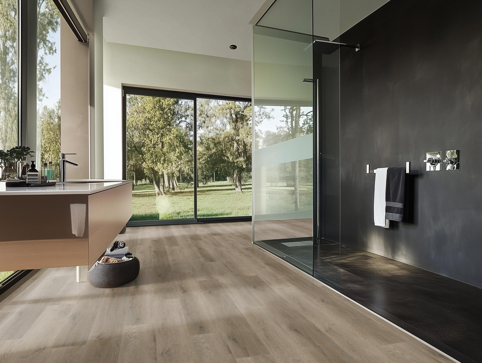 Milieubild Modernes Badezimmer mit bodentiefer Dusche - nexflor NXF-20030-002