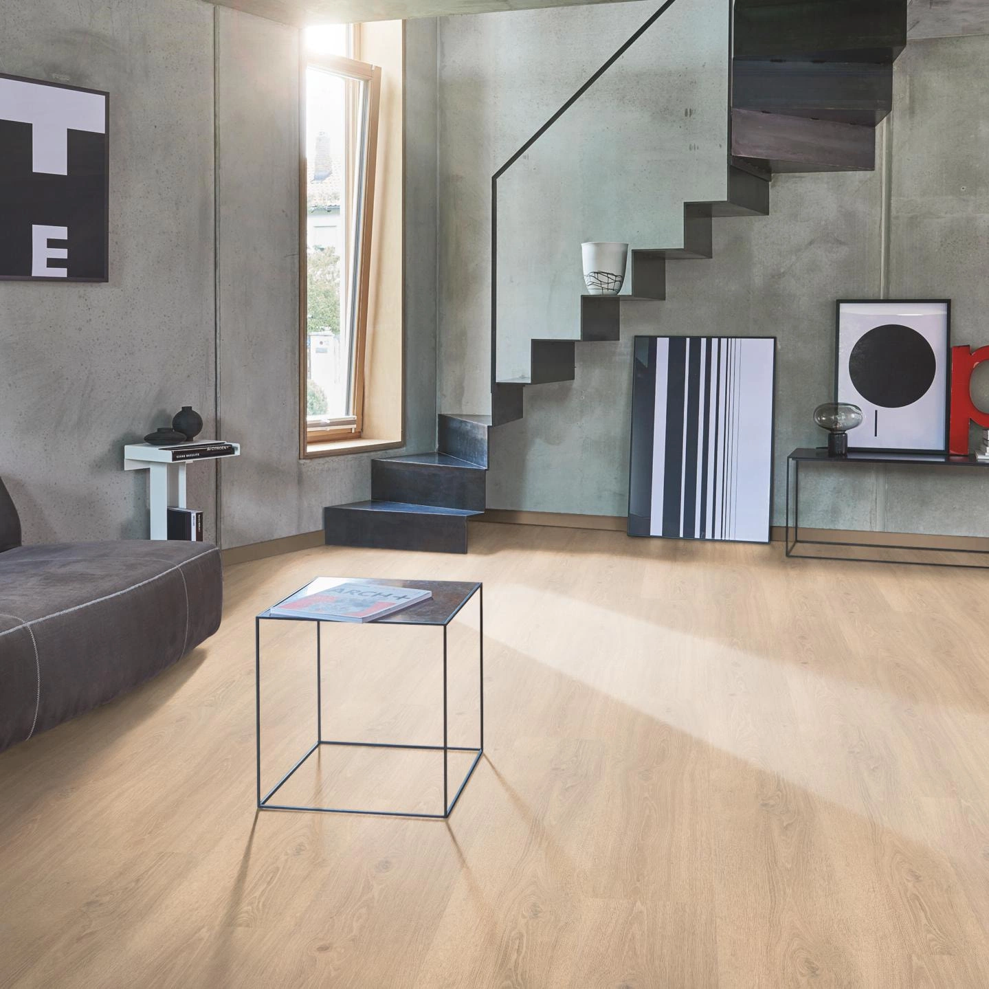 Milieubild Wohnzimmer im modernen Loft-Stil - Parador HDF Klick-Vinyl Basic 30 Eiche Studioline geschliffen Milieubild Wohnzimmer im modernen Loft-Stil - Parador 1601336