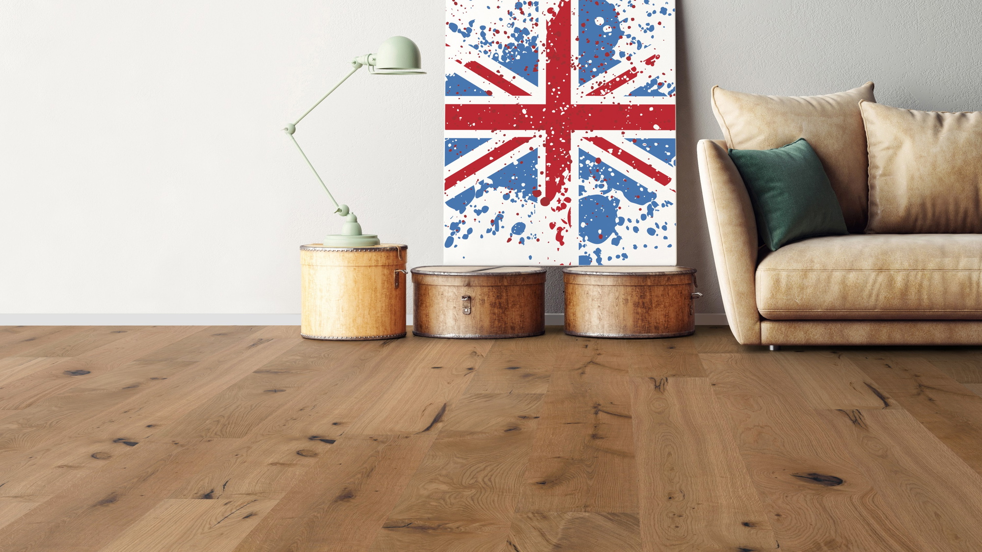 Milieubild Wohnzimmer mit Sofa - bodentiefe Perspektive - Bennett & Jones Parkett Britain's Finest Oak No. 24 Glasgow Milieubild Wohnzimmer mit Sofa - bodentiefe Perspektive - Bennett & Jones 1148010112