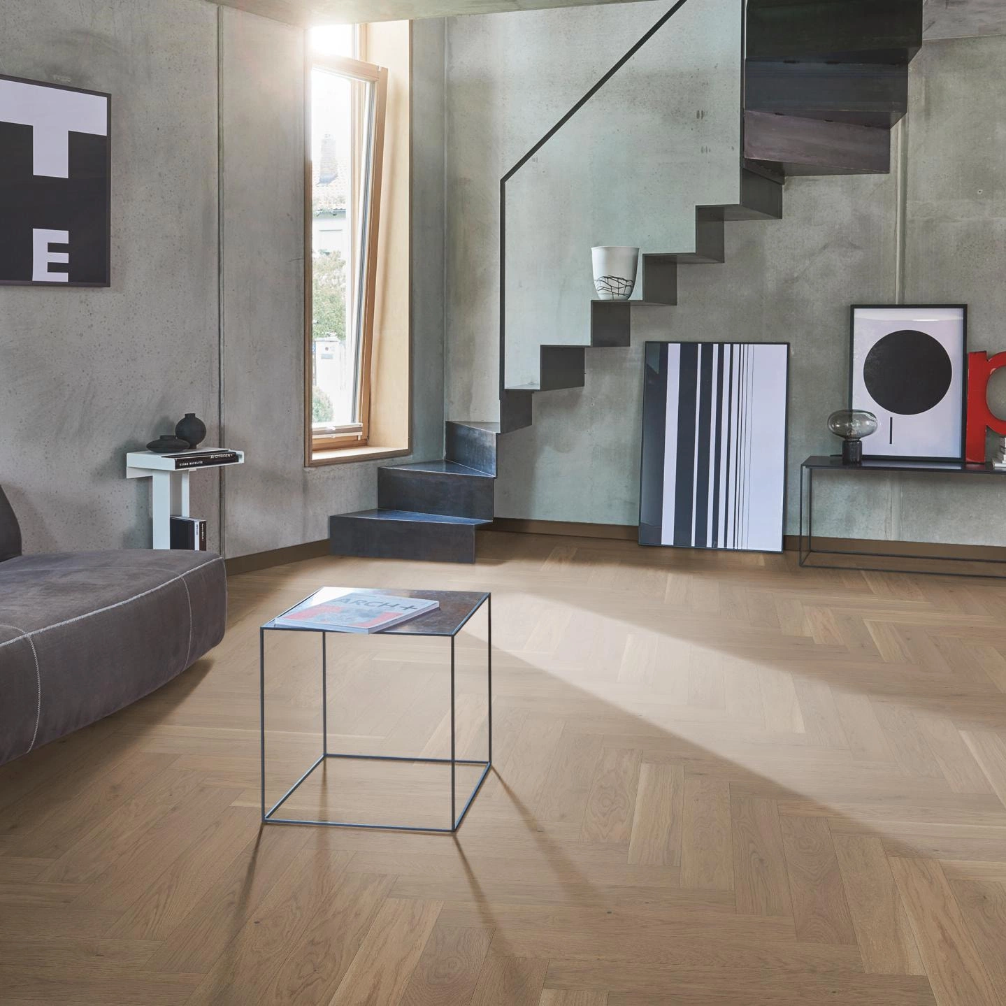 Milieubild Wohnzimmer im modernen Loft-Stil - Parador Parkett Trendtime 3 Eiche nougat Milieubild Wohnzimmer im modernen Loft-Stil - Parador 1739933