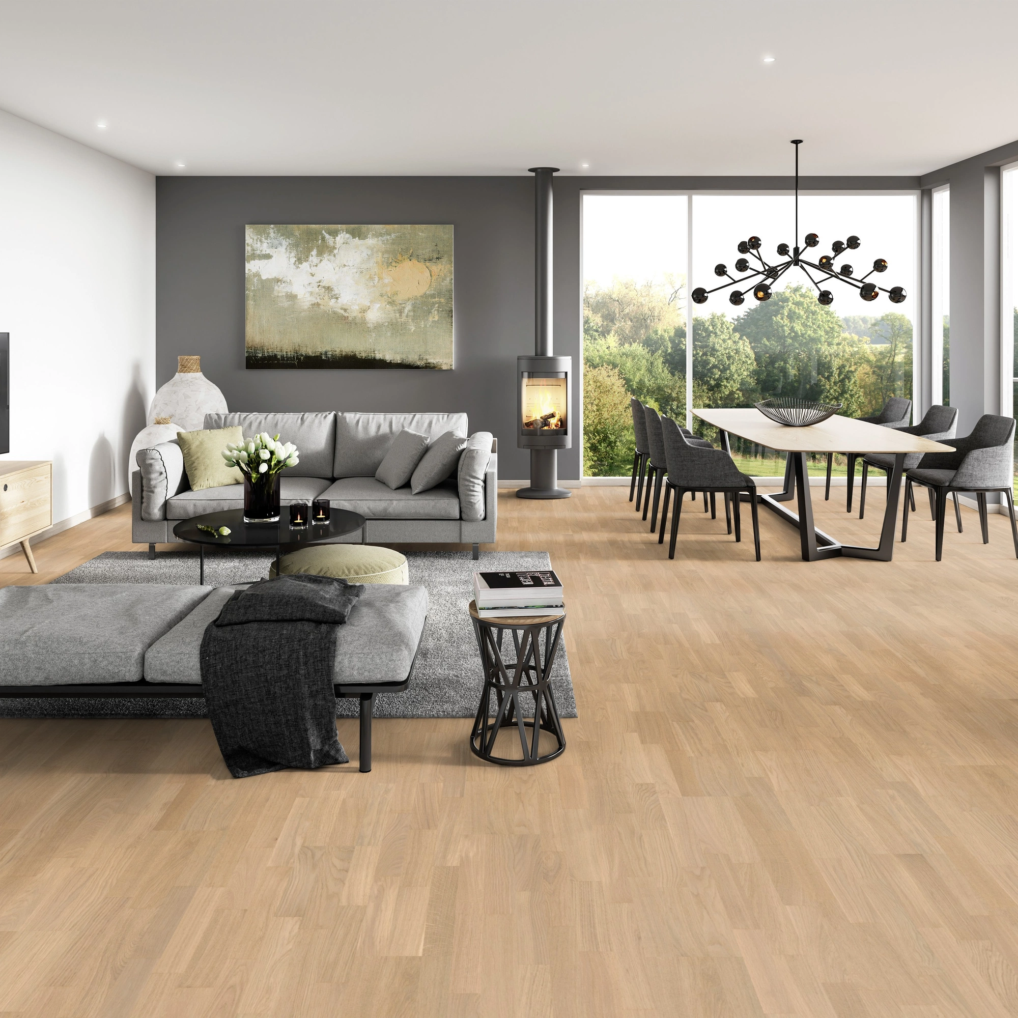 Milieubild Modernes Wohnzimmer mit Essbereich - ter Hürne Parkett Tailored Collection Eiche Elbling Milieubild Modernes Wohnzimmer mit Essbereich - ter Hürne 1101312496