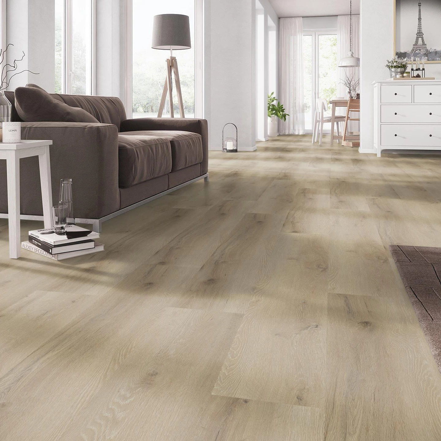 Milieubild Wohnzimmer mit Couch - nexflor Rigid Klick-Vinyl Helios Click Collection Ithaca Oak Milieubild Wohnzimmer mit Couch - nexflor NXF-20030-007