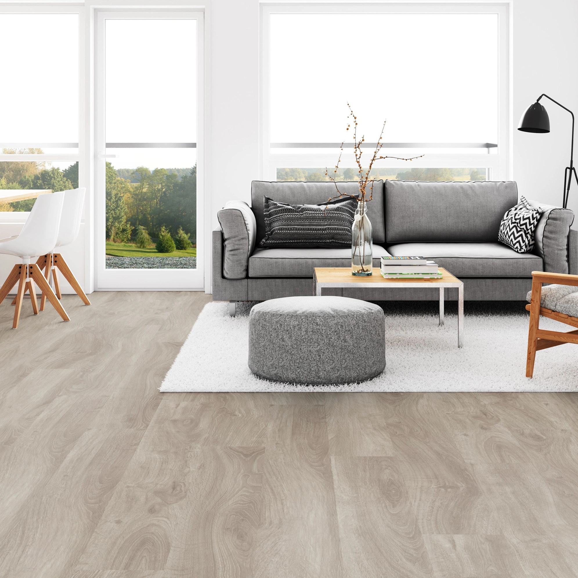 Milieubild Wohnzimmer mit Esszimmer - Tarkett Klebe-Vinyl iD Inspiration 30 CLASSICS English Oak Grey-beige Milieubild Wohnzimmer mit Esszimmer - Tarkett 24524011