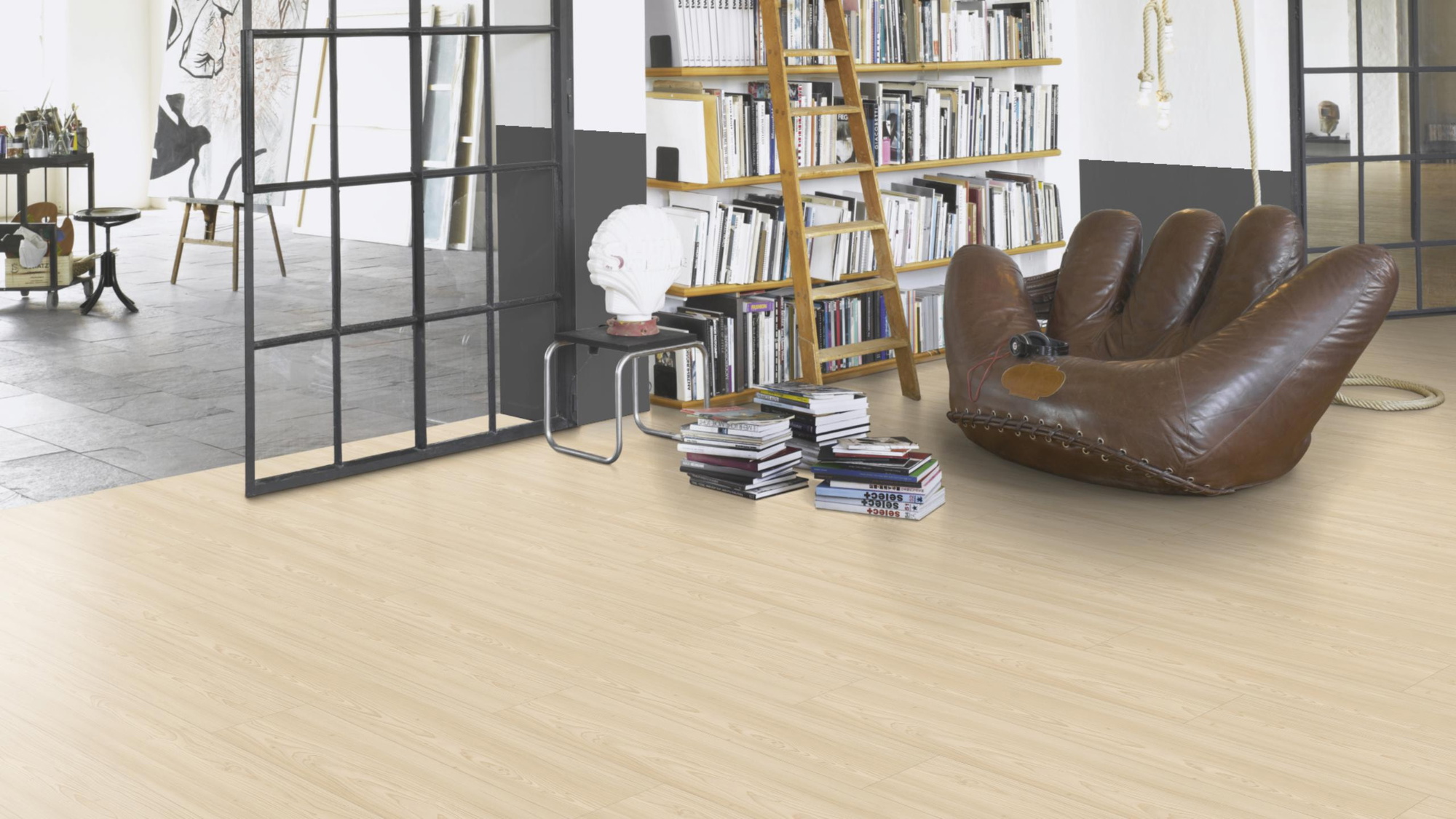 Milieubild Modernes Wohnzimmer mit Atelier - Parador HDF Klick-Designboden Modular ONE Lärche Apollo natur Milieubild Modernes Wohnzimmer mit Atelier - Parador 1748727