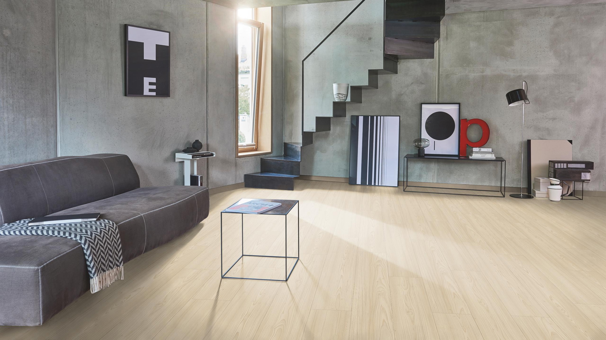 Milieubild Wohnzimmer im modernen Loft-Stil - Parador HDF Klick-Designboden Modular ONE Lärche Apollo natur Milieubild Wohnzimmer im modernen Loft-Stil - Parador 1748712