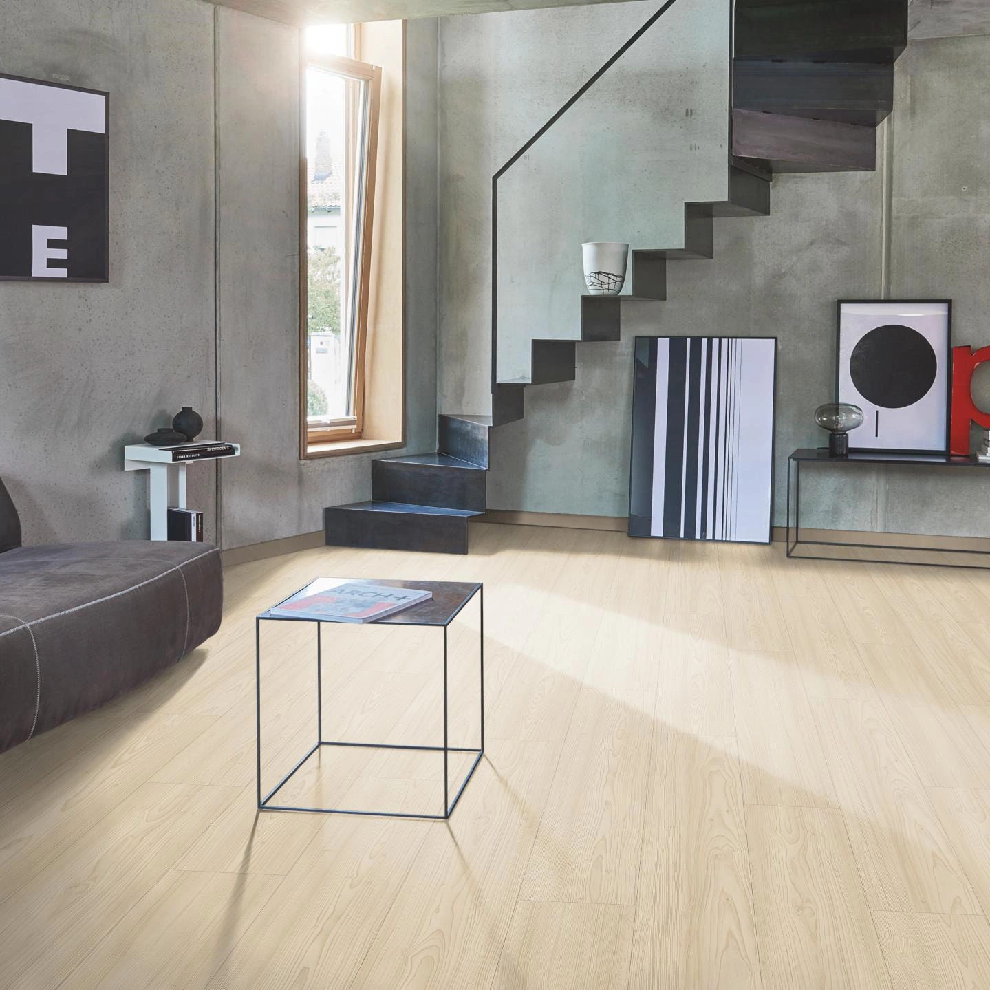 Milieubild Wohnzimmer im modernen Loft-Stil - Parador HDF Klick-Designboden Modular ONE Lärche Apollo natur Milieubild Wohnzimmer im modernen Loft-Stil - Parador 1748712