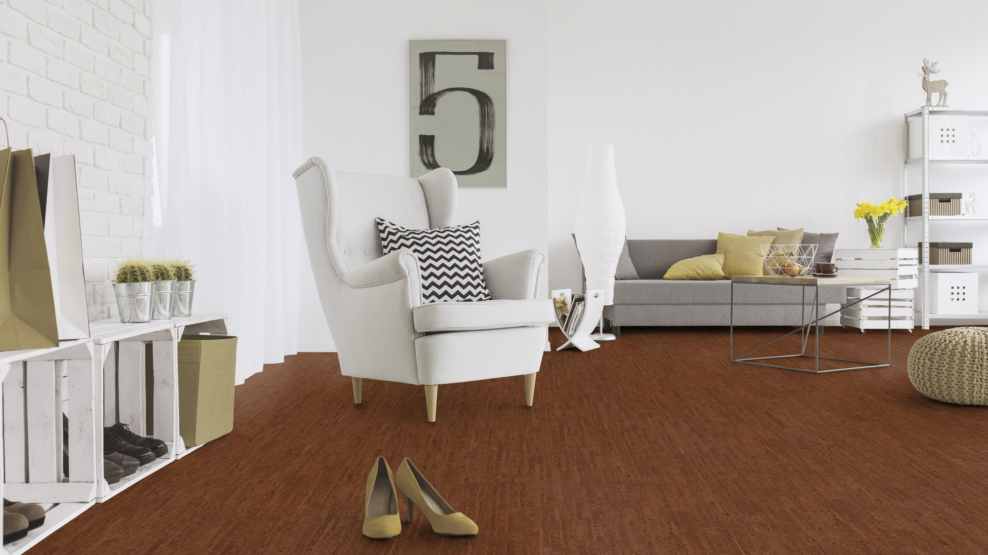 Milieubild Wohnzimmer mit Sessel und Sofa - Wicanders Wise HDF Klick-Korkboden cork Go Allure Milieubild Wohnzimmer mit Sessel und Sofa - Wicanders Wise 80001638