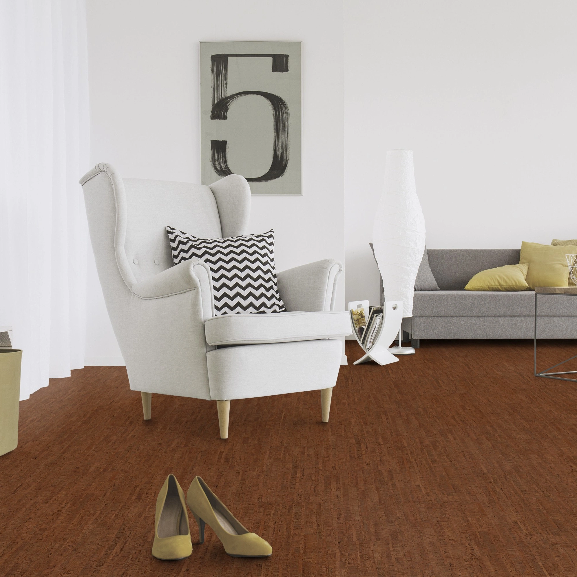 Milieubild Wohnzimmer mit Sessel und Sofa - Wicanders Wise HDF Klick-Korkboden cork Go Allure Milieubild Wohnzimmer mit Sessel und Sofa - Wicanders Wise 80001638