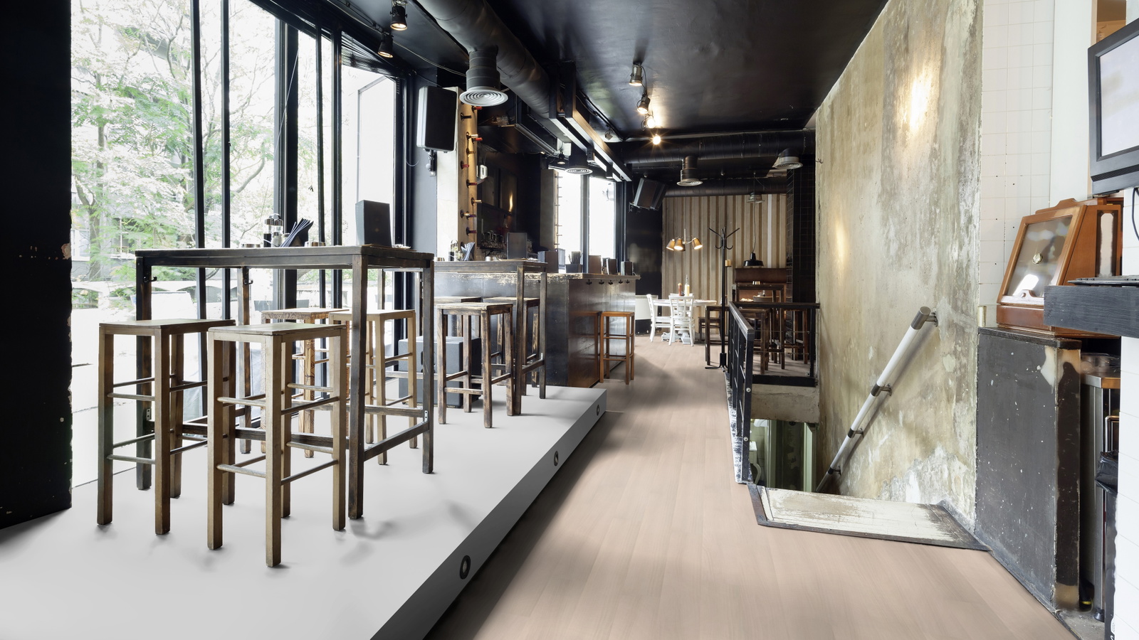 Milieubild Restaurant - Bar mit Tischen und Hockern - wineo PLC296R