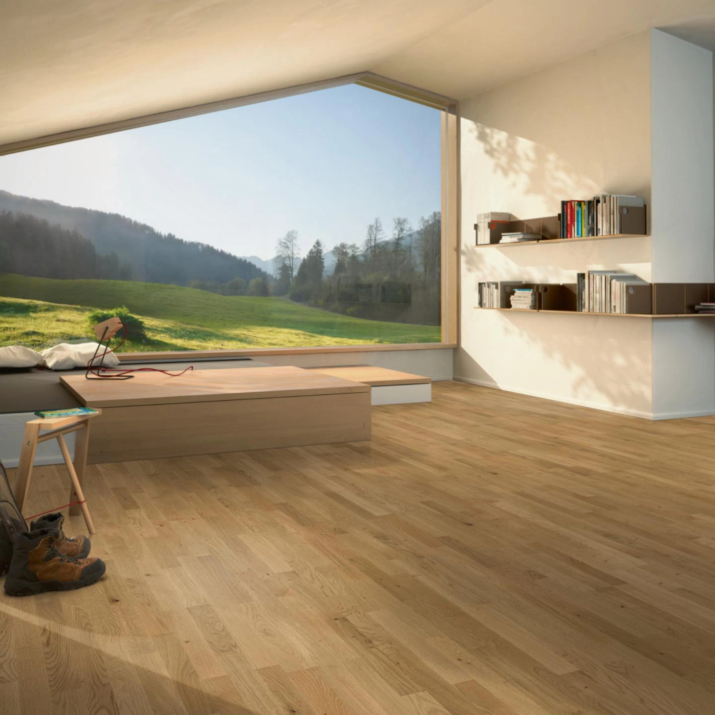 Milieubild Moderne Hütte mit Blick in die Natur - Parador Parkett Classic 3060 Eiche astig Milieubild Moderne Hütte mit Blick in die Natur - Parador 1518102